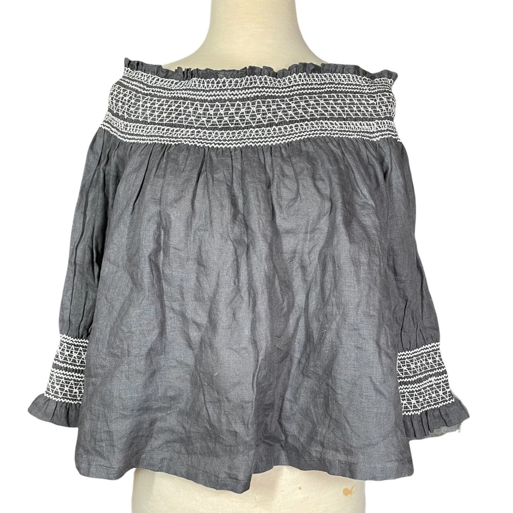 New~ Chan Luu Handcrafted Off The Shoulder Boho Linen Blouse Size M